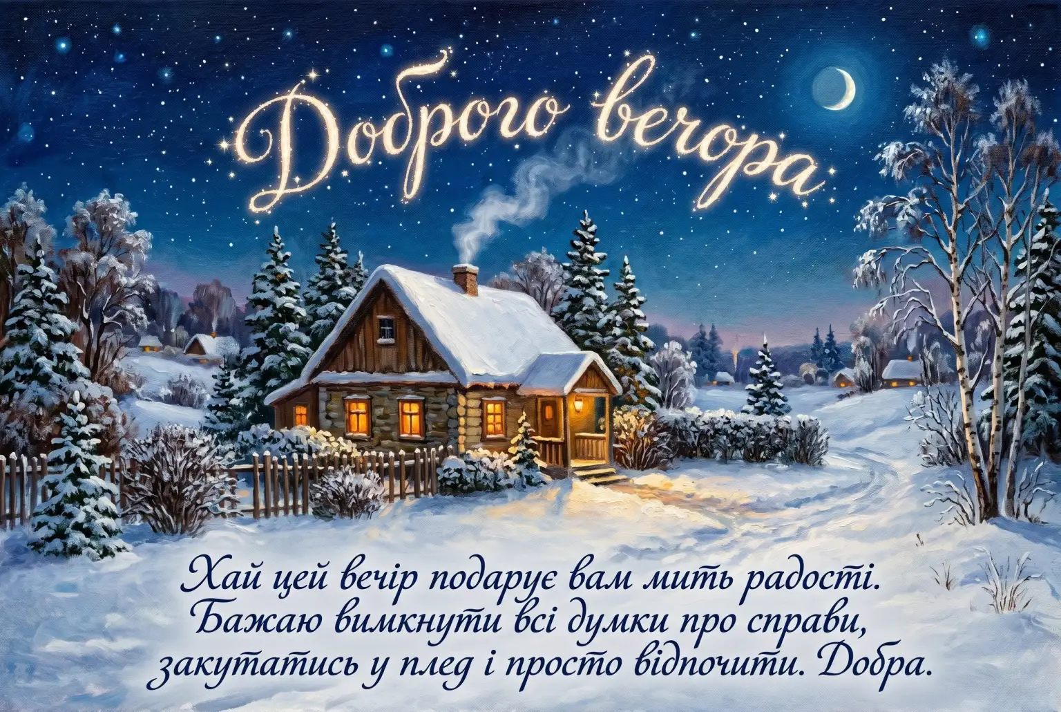 Листівки доброго вечора і спокійної ночі: душевні картинки для затишного відпочинку